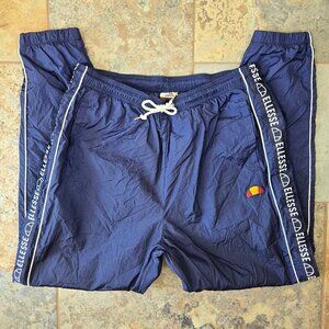 Ellesse Size Large Bandino Track Pants Blue White Logo Trim Drawstring Elastic